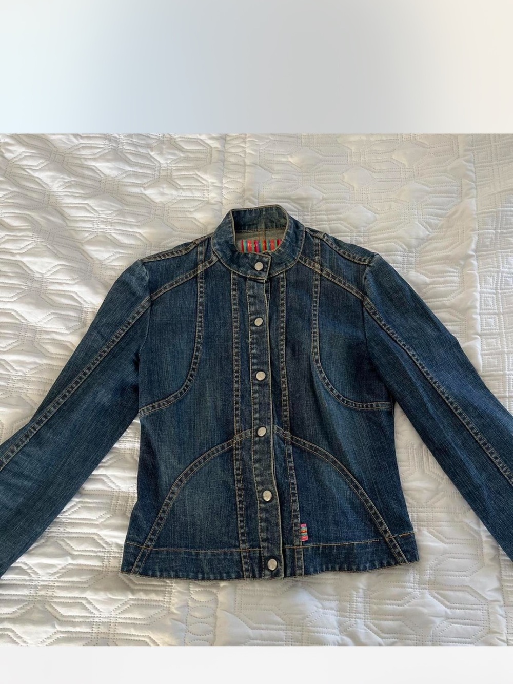 FCUK Jeans French Connection Y2K denim moto Jacket 90s racer jacket - Picture 2 of 8
